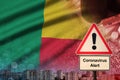 Benin flag and Coronavirus 2019-nCoV alert sign. Concept of high probability of novel coronavirus outbreak through traveling