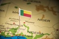 Benin marked with a flag on the map Royalty Free Stock Photo