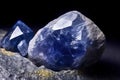 Benitoite is a rare precious natural stone on a black background. AI generated. Header banner mockup with space. Royalty Free Stock Photo