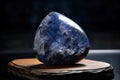 Benitoite is a rare precious natural stone on a black background. AI generated. Header banner mockup with space. Royalty Free Stock Photo