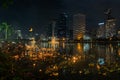 Benjakiti Park, Bangkok, Thailand - NOV 14,2016: Thai People enjoy Loy Krathong Festival, Thai traditional to pay respect to Goddr