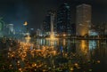 Benjakiti Park, Bangkok, Thailand - NOV 14,2016: Thai People enjoy Loy Krathong Festival, Thai traditional to pay respect to Goddr