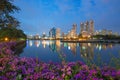 Benjakitti Park at dusk, Bangkok, Thailand Royalty Free Stock Photo