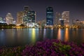 Benjakitti Park and skyscrapers in Bangkok at dusk Royalty Free Stock Photo