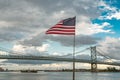 Benjamin franklin bridge as seen from penn's landing in philadelphia flag Royalty Free Stock Photo