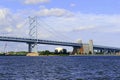 Benjamin Franklin Bridge, officially called the Ben Franklin Bridge, spanning the Delaware River joining Philadelphia Royalty Free Stock Photo