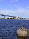 Benjamin Franklin Bridge, officially called the Ben Franklin Bridge, spanning the Delaware River joining Philadelphia Royalty Free Stock Photo