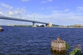 Benjamin Franklin Bridge, officially called the Ben Franklin Bridge, spanning the Delaware River joining Philadelphia Royalty Free Stock Photo