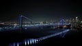 Benjamin Franklin Bridge and Skyline of Philadelphia at night - aerial view Royalty Free Stock Photo