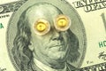 Benjamin Franklin with bullet on the face, criminal and dirty money concept, cirruption Royalty Free Stock Photo