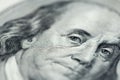 Benjamin Franklin closeup of 100 Dollar Banknote. President on one hundred US Dollar Bill