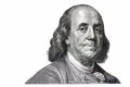 Benjamin Franklin cut on new 100 dollars banknote isolated on white background Royalty Free Stock Photo
