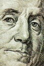 Benjamin Franklin From Dollar Bill, One Hundred Dollars, Close up Royalty Free Stock Photo