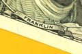 Benjamin Franklin name on one hundre bill close-up photo Royalty Free Stock Photo