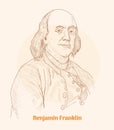 Benjamin Franklin portrait hand drawing vector illustration