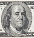 Benjamin Franklin portrait on one hundred dollar bill closeup