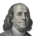 Benjamin Franklin. Qualitative portrait from 100 dollars banknote Clipping path included Royalty Free Stock Photo