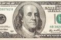 Benjamin Franklin`s face in close-up on a US hundred dollar bill Royalty Free Stock Photo