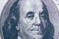 Benjamin Franklin`s face on the 100 dollar bill Royalty Free Stock Photo