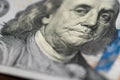 Benjamin Franklin's face on a new hundred dollar bill. macro shot usa dollar banknote or bill Royalty Free Stock Photo