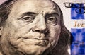 Benjamin Franklin's face on the US 100 dollar bill. Closeup of Ben Franklin on a one hundred dollar bill. Benjamin Royalty Free Stock Photo