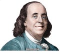 Benjamin Franklin smiling on 100 dollar banknote