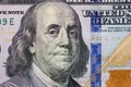 Portrait of Statesman, inventor, diplomat, and American founding father Benjamin Franklin on 100 US dollar. Royalty Free Stock Photo