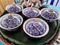 Benjarong cup set on banana leaf design in Thailand traditional royal table set