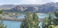 Benmore dam top and Aviemore lake inflow, New Zealand Royalty Free Stock Photo