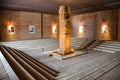 The Bennett Monolith, an ancient stone statue, on display in the Tiwanaku archaeological site museum, near La Paz, Bolivia Royalty Free Stock Photo