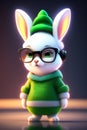 A cartoon bunny wearing glasses and a green hat- Ai Generate Royalty Free Stock Photo
