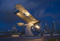 Benoist Centennial Plaza, With Full Size Sculpture Of Plane For 1st Airline Round Trip in 1914 With City Background Royalty Free Stock Photo