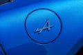 close-up of the Renault Alpine gasoline hatch of a blue sports car