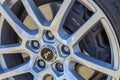 close-up of the wheel and the disc brake system on an alpine renault A110