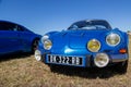 Old blue Renault Alpine A110,car exhibited at the tour de france in small village contryside Royalty Free Stock Photo