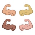 Bent arms of different shades showing biceps, strong muscles. Royalty Free Stock Photo