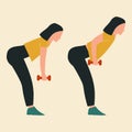 Bent-over row. Top body workout. Upper body exercises. Flat vector illustration