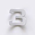 Bent paper font with long shadows Number 3 THREE 3D