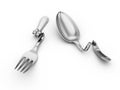 Bent spoon, fork, breakage kitchenware Royalty Free Stock Photo