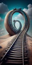 twisted rails as a concept of unpredictable life made with generative AI Royalty Free Stock Photo