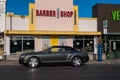 Bentley convertible highlights urban renewal downtown Las Vegas, Nevada.