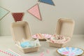 Bento Cakes, Small Cake in a Lunchboxes on a Cream Concrete Background
