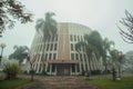 Modern church of Saint Benedicts in a foggy day