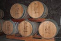 Pile of wood barrels in the Aur8ora Winery