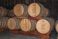 Pile of wood barrels in the Aurora Winery