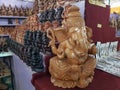 Bentota, Sri Lanka - May 04, 2018: Wooden statue of Ganesh Hindu God elephant head in a souvenir shop