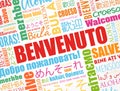 Benvenuto (Welcome in Italian) word cloud in different languages, conceptual background