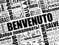 Benvenuto (Welcome in Italian) word cloud in different languages, conceptual background