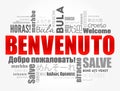 Benvenuto (Welcome in Italian) word cloud in different languages, conceptual background