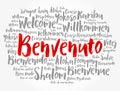 Benvenuto (Welcome in Italian) word cloud in different languages, conceptual background